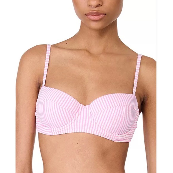 Kate Spade New York Other - Kate Spade Pink White Seersucker Stripe Underwire Balconette Bikini Top Sz XL